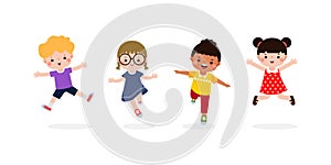 Happy children jumping in outdoors Concept, little kids activities, children playing in playground flat Funny cartoon isolated