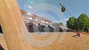 Happy children playing and having fun at playground. Cute children having fun on a play ground 