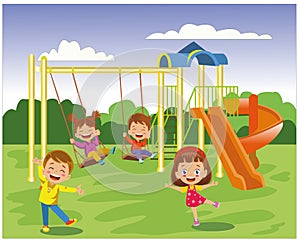 happy Children Playing Ä°n The Playground