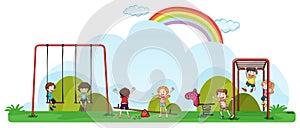 Happy children playing in playground