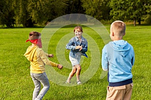 happy children playing and running at park