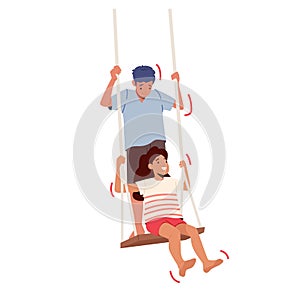 Happy Children Playing together Swinging on Seesaw. Little Boy and Girl Friends or Brother with Sister Characters Fun