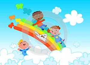 Happy children on rainbow