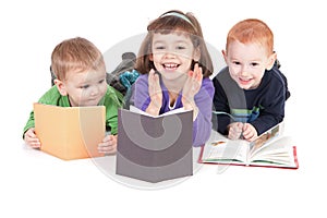 Happy children reading kids books