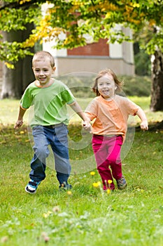 Happy children running