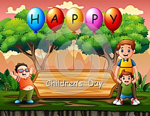 Happy Children`s Day background with happy boys