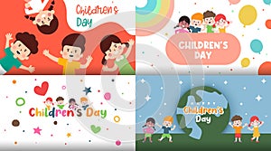 Šťastný detské ilustrácie vektor. detské reklamný formát pre webové stránky a pripojený do internetovej siete leták 