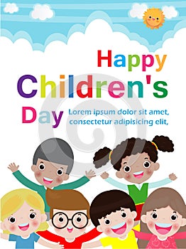 Happy children`s day background, Template for advertising brochure, your text,Kids and frame vector illustration