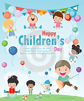 Happy children`s day background, vector illustration.