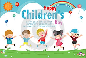 Happy children`s day background, vector illustration.