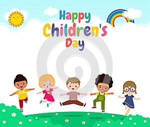 Happy Children\'s Day Concept, It is celebrated annually, wallpaper background poster with happy kids vector illustration