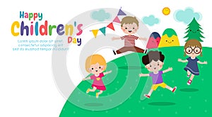 Happy Children\'s Day Concept, It is celebrated annually, wallpaper background poster with happy kids vector illustration photo