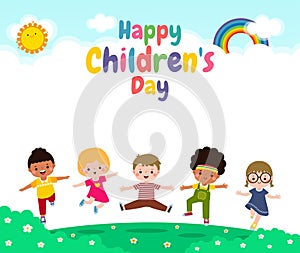 Happy Children\'s Day Concept, It is celebrated annually, wallpaper background poster with happy kids vector illustration photo