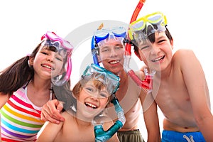 Happy children with snorkels photo