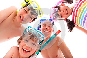 Happy children with snorkels photo