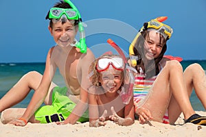 Happy children with snorkels photo