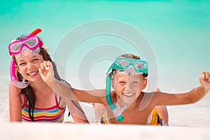 Happy children with snorkels photo