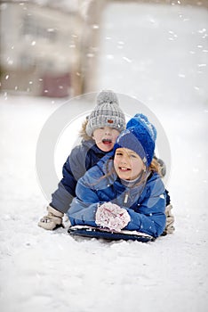 Happy children on the snow