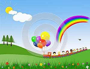 Happy children train