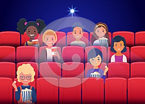 Happy children watching movies at the cinema