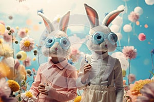 Happy children wearing Easterthemed masks and