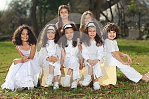 Happy children in white