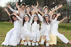 Happy children in white