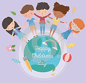 Happy childrens day boys and girls around world together