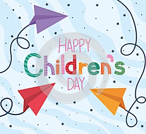 Happy childrens day with paper planes vector design photo