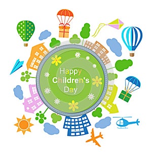 Happy Childrens day poster with round world