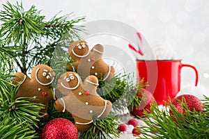 Happy chill out time,Group of smiling gingerbread men cookies celebrate Christmas and New Year Party.