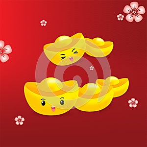 Happy Chinese Gold Ingot cartoon . Cartoon character of Chinese Gold Ingot Mean Symbols Of Wealth And Prosperity