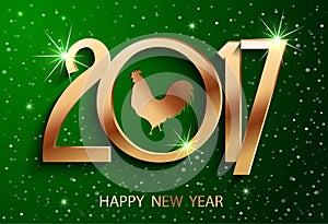 Happy Chinese new year 2017 with golden rooster, animal symbol of new year 2017.