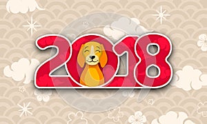 Happy Chinese New Year 2018 Card with Dog, Abstract Eastern Background Design