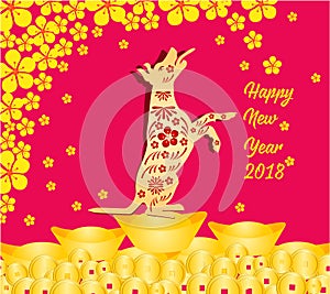 Happy Chinese new year 2018 card is Gold coins money - year of dog.