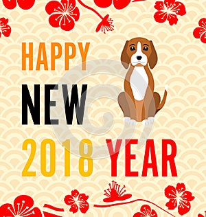 Happy Chinese new year 2018 card with Gold Dog abstract on red background Chinese word mean dog