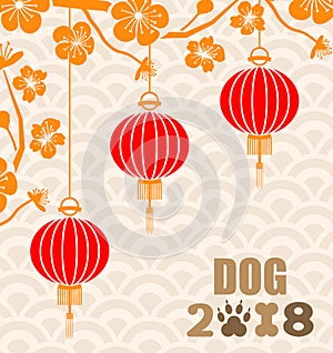 Happy Chinese new year 2018 card is lanterns Hang on branches