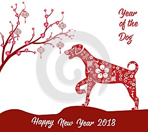 Happy Chinese new year 2018 card year of dog.