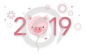 Happy Chinese new year 2019, the year of pig. Vector banner, background