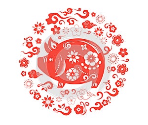 Happy Chinese new year 2019, the year of pig. Vector banner, background