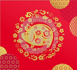 Happy Chinese new year 2019, the year of pig. Vector banner, background