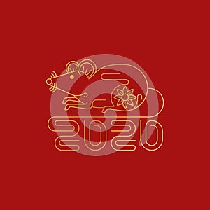 Happy Chinese New Year 2020 colorful vector Text isolated on red background
