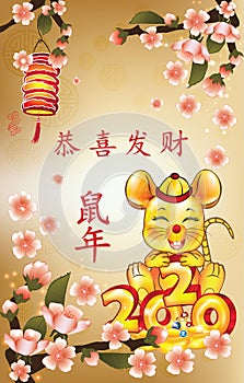 Happy Chinese New Year 2020. Floral greeting card.