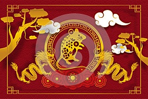 Happy Chinese New Year in 2020 greeting card. Year of zodiac rat. Vector illustration in paper art design
