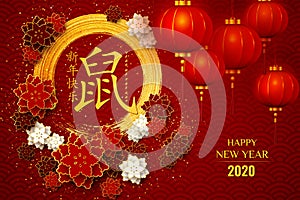 Happy Chinese New Year 2020 red greeting card