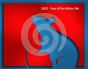 Happy Chinese New Year 2020 Year of the Rat, red and blue paper cut out rat profile. illustration