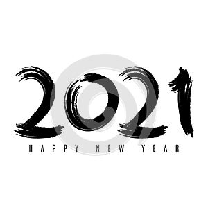 Happy Chinese New Year 2021. Black number in grunge style isolated on white background. Vector illustration
