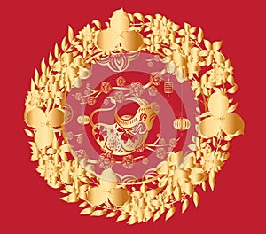 Happy chinese new year 2021 of the ox. Gold zodiac sign, gold floral frame decoration for greetings card, invitation, posters,