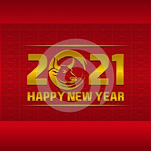 Happy chinese new year 2021 Ox Zodiac sign, with gold paper cut art and craft style on color background for greeting card, flyers