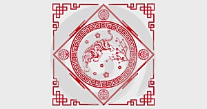 Happy Chinese New Year 2022, Year of the Tiger Celebration Greeting Animation with Oriental ornamental elements. Happy